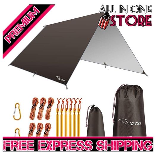 Hammock Rain Fly Tent Tarp, 3m x 3m Tarpaulin Portable Sunshade Lightweight Waterproof Groundsheet Windproof Camping gazebo Picnic Mat Anti UV Sun Shelter for Camping Travel Beach (FREE SHIPPING)