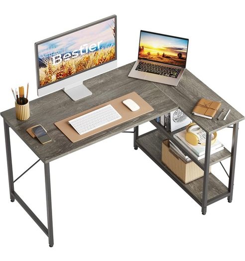 L Shaped Desk Small Corner Desk with Shelves 120CM Reversible Computer Desk Writing Table with Bookshelf for Home Office Small Space (FREE POSTAGE)