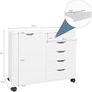 5 Drawer Mobile Filing Cabinet With Door, Wooden Lateral File Cupboard On Wheels Multifunctional Printer Stand For Home Office Documents Organiser Rolling Storage Unit White Furniture Image 2
