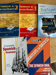 Spanish school books Vamos a Escuchar, Practicamos, Shortcurts to Success Spanish Oral