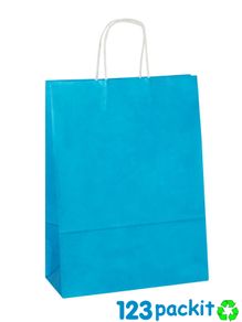 lot of 20 Light Blue paper bags M size eco-friendly bags 25 x 12 x 30 cm / 9.8 x 4.7 x 11.8 inches with white twisted handles