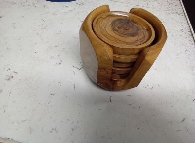 set of olive wood coasters