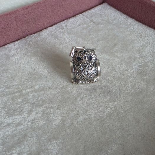 Pandora wise Owl graduation charm sterling silver with blue crystal