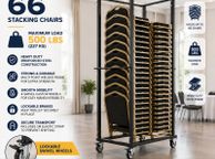 main image for ad Heavy Duty Chair Trolley Holds Up to 66 Stacking Chairs Commercial Steel Storage Cart with Lockable Wheels