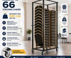 Heavy Duty Chair Trolley Holds Up to 66 Stacking Chairs Commercial Steel Storage Cart with Lockable Wheels