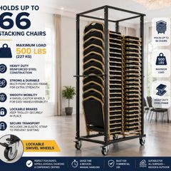 Heavy Duty Chair Trolley Holds Up to 66 Stacking Chairs Commercial Steel Storage Cart with Lockable Wheels