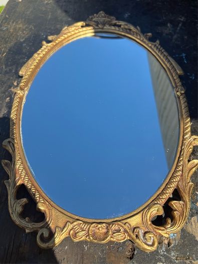 Retro vintage petit metal framed wall mirror c1960