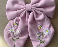 Pink Embroidered Bee & Daisy Hair Bow