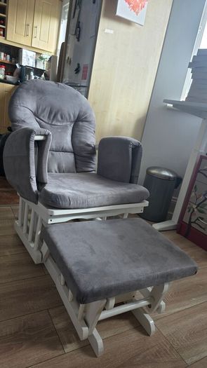 Grey Reclining Glider Chair & Footrest | Excellent Comfort
