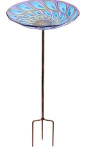 26 Inch Height Glass Bird Baths Birdfeeders with Metal Stake for Garden Lawn Yard Peacock MULTIPLE DESIGNS AVAILABLE (FREE POSTAGE)