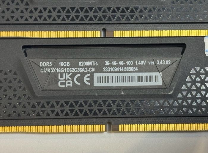 DDR5 RAM 32GB (2x16GB) CL36 6200mhz Corsair Vengeance XMP