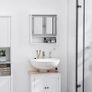 Mirror Cabinet Wall Mounted with Double Mirrored Doors, Hanging Cabinet with Cupboard and Shelf, Bathroom Wall Storage Organizer, Grey Image 3