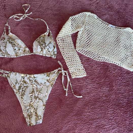 Cream bikini with matching beach top