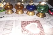 4 Beautiful Old Mirror Blue, Green, Brown Glass Oil Lamps, Postage Available