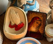 Vintage Catholic Devotional Wall Set Holy Water Font & Virgin Mary icon