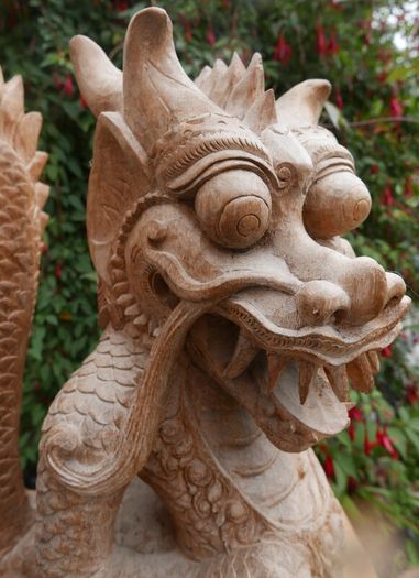 Large Beautifully Hand Carved Wooden Dragon, height 16,5 inches