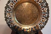 Exquisite Antique African Plaque Brass Copper Silver Inlay