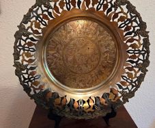 Exquisite Antique African Plaque Brass Copper Silver Inlay