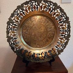 Exquisite Antique African Plaque Brass Copper Silver Inlay