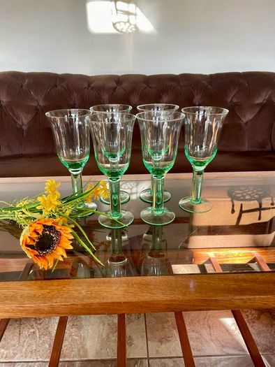 Tall Vintage Artisan Green Wine Water Glasses Sweden 1990s
