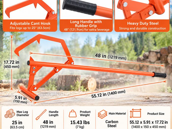 Heavy Duty Timberjack Log Lifter Ireland 48 Inch Steel Log Roller with Adjustable Cant Hook for Logs up to 25 Inches