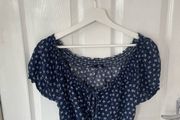 Navy bow print f&amp;f soft women's blouse