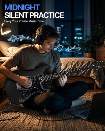 Smart Electric Guitar with Built-in DSP Effects, 4 Presets, USB-C OTG Recording, Headphone Output, Alnico Pickups w/Coil Split, Carbon Fiber Body, Gig Bag, Strap, Cable & Picks