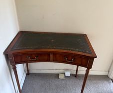 antique walnut leather top concave desk