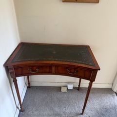 antique walnut leather top concave desk