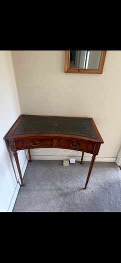 antique walnut leather top concave desk