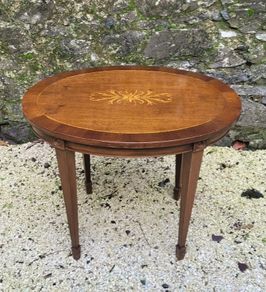 Antique oval inlay occasional table