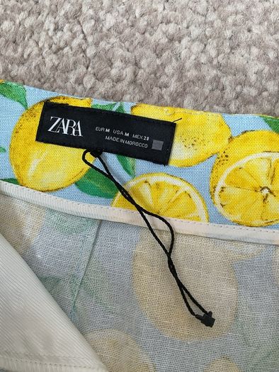 Zara blue & lemon high waisted mediums cotton linen mix