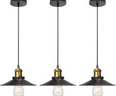 Vintage Industrial Style Ceiling Pendant Lights,Set of 3 Black Metal Pendant Lights,Hanging Light Fixture for Kitchen Island,Farmhouse,Living Room,Bedroom FREE SHIPPING