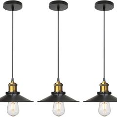 Vintage Industrial Style Ceiling Pendant Lights,Set of 3 Black Metal Pendant Lights,Hanging Light Fixture for Kitchen Island,Farmhouse,Living Room,Bedroom FREE SHIPPING