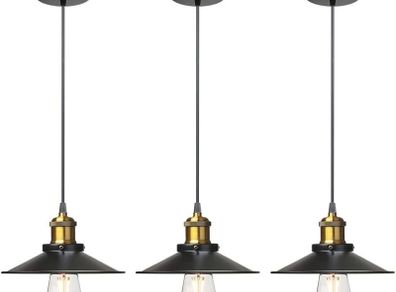 Vintage Industrial Style Ceiling Pendant Lights,Set of 3 Black Metal Pendant Lights,Hanging Light Fixture for Kitchen Island,Farmhouse,Living Room,Bedroom FREE SHIPPING