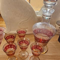 Bohemian Glass Decanter and Glasses