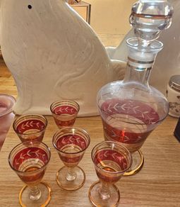 Bohemian Glass Decanter and Glasses