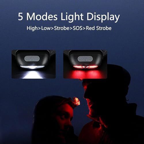 Rechargeable Head Torch 2 Pack, 5 Modes Bright LED Headlamp with Red Light, Lightweight Waterproof Hands-Free Head Torch for Camping, Running, Hiking, Adjustable Headband for Adults, Kids