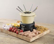 MasterClass Cast Iron Fondue Set, Fondue Pot with 6 Forks and Cast Iron Enamelled Bowl, Superior Heat Retention & Adjustable Burner, Gift Boxed, Cream, 21x18cm
