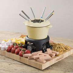 MasterClass Cast Iron Fondue Set, Fondue Pot with 6 Forks and Cast Iron Enamelled Bowl, Superior Heat Retention & Adjustable Burner, Gift Boxed, Cream, 21x18cm