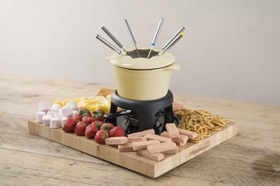 MasterClass Cast Iron Fondue Set, Fondue Pot with 6 Forks and Cast Iron Enamelled Bowl, Superior Heat Retention & Adjustable Burner, Gift Boxed, Cream, 21x18cm