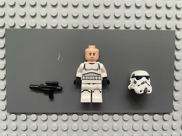 lego Star Wars sw1327 Imperial Stormtrooper minifigure - Male, Dual Molded Helmet with Light Bluish Gray Panels on Back, Shoulder Belts, Light Nougat Head