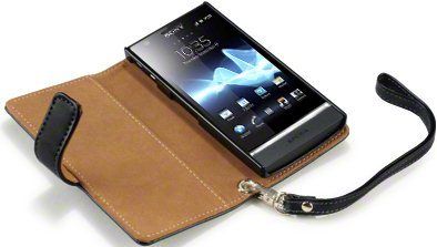 Sony Ericsson Xperia P Premium Pu Leather Wallet Case Hot Pink & Black With Floral Interior, Black With Tan Inside