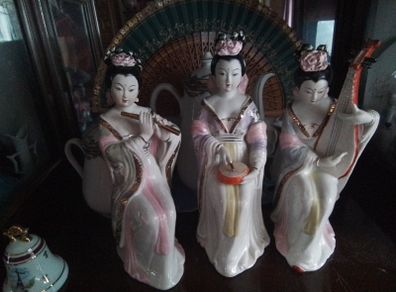 Three Asian Lady Musicians Figurines