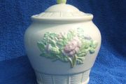 BELLEEK 'THISTLE' COOKIE JAR (7th Mark) - a lovely parian ware jar complete with lid (c.1980's)