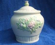 BELLEEK 'THISTLE' COOKIE JAR (7th Mark) - a lovely parian ware jar complete with lid (c.1980's)