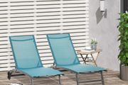 Set of 2 sun loungers in aluminum and textilene with wheels multi-position backrest max