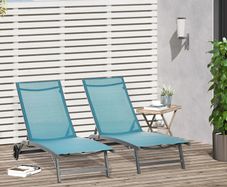 Set of 2 sun loungers in aluminum and textilene with wheels multi-position backrest max