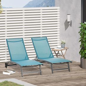 Set of 2 sun loungers in aluminum and textilene with wheels multi-position backrest max
