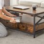 Coffee table, living room table, coffee table, for living room, with drawers, X-shaped struts, open compartment, industrial design, vintage brown-black Image 4